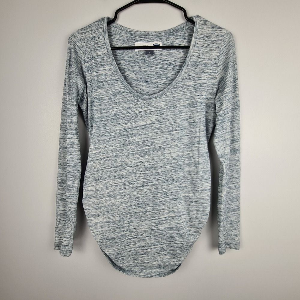 OLD NAVY MATERNITY Basics Long Sleeve Round Neck Top Ruched Belly S Green Gray‎